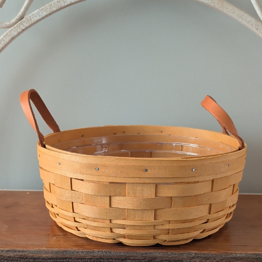 Longaberger Orange Woven Basket with Leather Handles